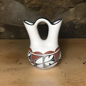 Vaso matrimoniale doppio Pueblo fatto a mano firmato "Margaret" 7,75" vintage Isleta - Foto 1 di 7