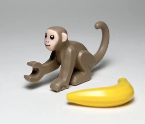 New Lego Dark Tan Monkey Animal Minifigure - (60300, 30570, 60302) w/ banna - Picture 1 of 2