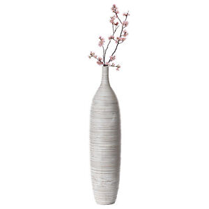 White Floor Vase, Ribbed Design, Modern Elegant Home Decoration, Tall Vase