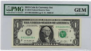 2013 $1 FRN ~ 2015 COIN & CURRENCY SET ~ PMG GEM UNCIRCULATED! - Picture 1 of 2