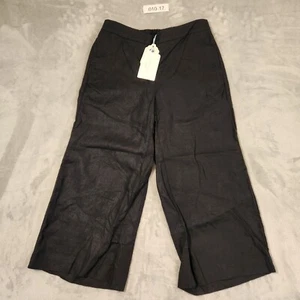 Blue Illusion WOMENS Wide Leg Pants SIZE S FRENCH 100% LINEN BLACK CULOTTE NEW - Foto 1 di 14