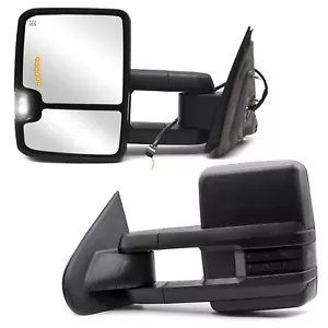 Par de espejos retrovisores de remolque luces de señal de giro eléctricas para Chevy Silverado 2500 2015-17 negro - Imagen 1 de 12