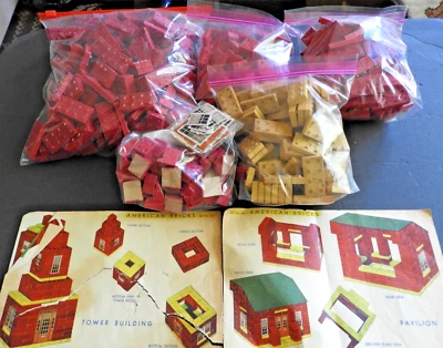 Bloques de construcción de madera American Bricks rojo amarillo ventanas 7 lb lote vintage 569 piezas Foto 1 de 4