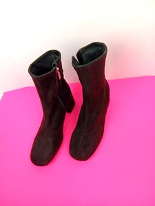 Women's Black Suede Booties, 2 inch Block Heel, Size 7.5 M. Super Cute!! - Picture 1 of 15