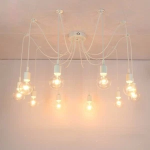 DIY E27 E26 Retro 3/6/8/10/12 Heads Chandelier Pendant Light Spider Hanging Lamp - Picture 1 of 12