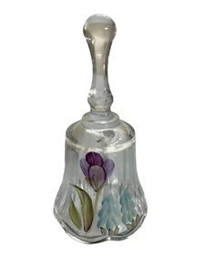 Vintage Fenton Scalloped Clear Bell Floral Hand Painted Signed J Cutshaw 4.25" - Picture 1 of 6