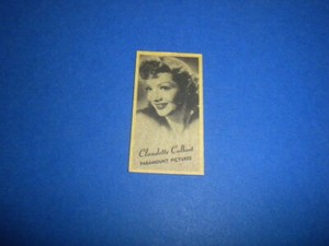 CLAUDETTE COLBERT movie star card The Rexall Store PEERLESS SCALES VENDING 1947