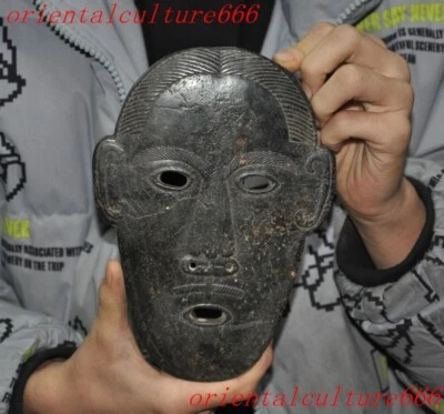 8" China Hongshan cultura antiguo jade tallado sacrificio Feng Shui máscara facial estatua Foto 1 de 4