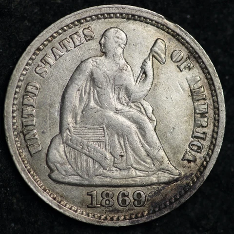 1869-S V-3 Seated Liberty Silver Half Dime CHOICE XF FREE SHIPPING E209 ALF Cover