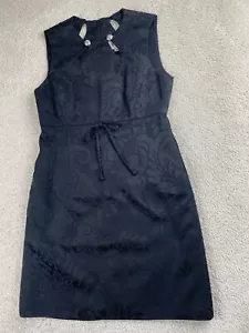 Milly Of New York Dress 4 Wool Blend Black Embossed Tie Waist Pencil Sleeveless - Picture 1 of 13
