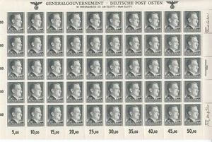 Stamp Germany Poland General Gov't Mi 086 Sheet 1942 WWII Hitler Hitler MNH - Picture 1 of 1