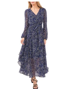 New Vince Camuto Women's Tie Waist Long Sleeve Maxi Dress Imperial Blue XXS - Picture 1 of 10