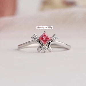 Pink Princess Cut Lab Grown Diamond Anniversary Ring/ Ready To Ship 4.00 US Ring - Picture 1 of 8