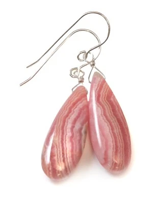 Pendientes de rodocrosita rosa lágrimas largas gota simple oro 14k plata de ley Foto 1 de 4
