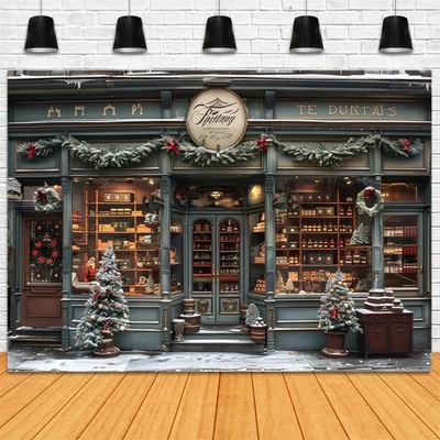 Christmas Old-Fashioned Shopfront Backdrop Photo Background Party Decor - Image 1 of 4