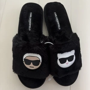 KARL LAGERFELD Joelle Choupette Hausschuhe Fell Slipper Slide Katze Größe 9 - Bild 1 von 12