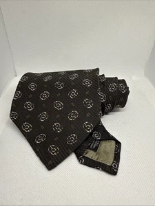 "Corbata geométrica de seda corbata Giorgio Armani negra marrón 55""x3,75"" de colección" - Imagen 1 de 6