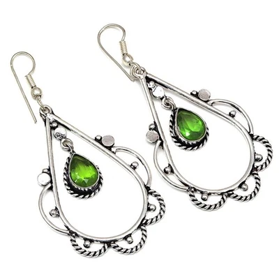 Pendientes de joyería de plata hechos a mano de piedras preciosas de cuarzo peridoto de 1,5"" Foto 1 de 4