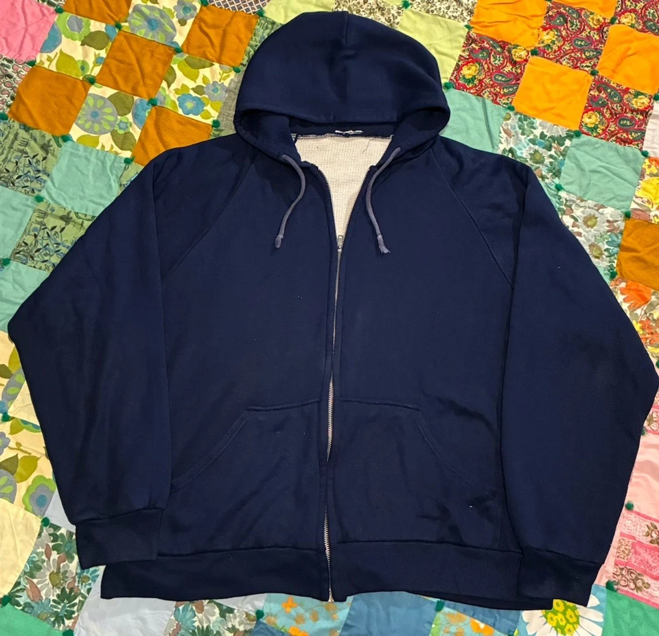 Sudadera con Capucha Forrada Térmica con Cremallera Vintage Años 80 Cuadrada Recortada Grunge Para Hombre’s L Desteñida al Sol Foto 1 de 4