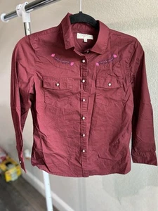 Shyanne Girls Size large Dark Pink Button Down With Embroidered Detail - Picture 1 of 5
