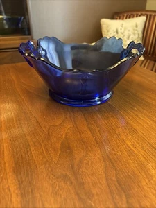 VtgLE Smith Cobalt Blue Depression Glass Mt Pleasant 9” Square Bowl w/ 2 Handles - Picture 1 of 11
