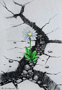 Original drawing with marker flower of life. Minimalist illustration art - Picture 1 of 10