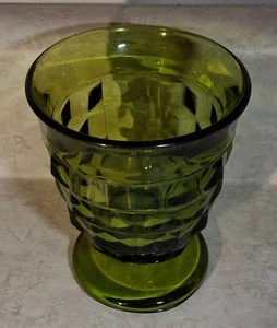 Vintage Indiana Colony Whitehall Avocado Green Cubist 5oz Footed Juice Glass - Picture 1 of 3