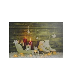 Northlight kleine LED Kerzen Schlittschuhe Schlitten Weihnachten Leinwand Wandbild 12" - Bild 1 von 2