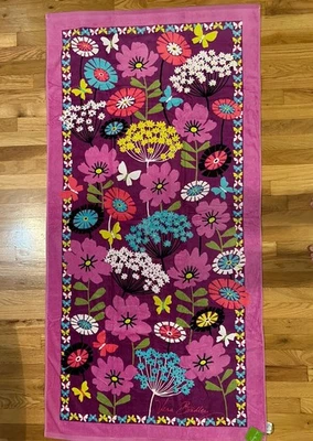 Vera Bradley FLUTTERBY Beach Towel BUTTERFLY Purple Floral Bath Towel NEW - Image 1 of 4