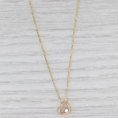 Small Diamond Heart Pendant Necklace 18k Yellow Gold 16" 17" 18" Cable Chain - Image 1 of 4