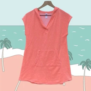 Justice Girls Beach Cover Up Pullover Glitter Orange Sherbet 12/14 Hooded Vneck - Picture 1 of 7