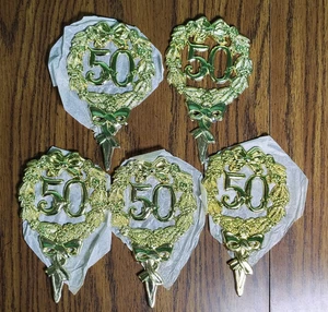 Set of (5) "50" Plastic Gold Colored Cake Toppers Anniversary/Birthday - Picture 1 of 5