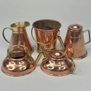 Vintage Collection 5 Small Copper & Brass Pot Ornaments Stamped Made In England - Picture 1 of 20