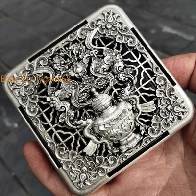 Caja de tinta vintage de latón blanco chapada en plata incensario estudio decoración adorno Foto 1 de 4