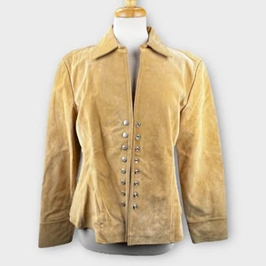 Vintage Live a Little Suede Leather Jacket Women L Y2K Snap Button Preppy - Picture 1 of 24