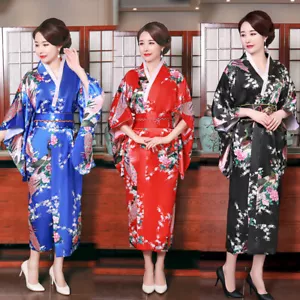 Bata kimono japonesa de seda china para mujer albornoz para dormir talla grande - Imagen 1 de 6