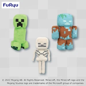 Minecraft Creeper Skeleton Drown Plush Doll Set of 3 FuRyu New - Picture 1 of 3