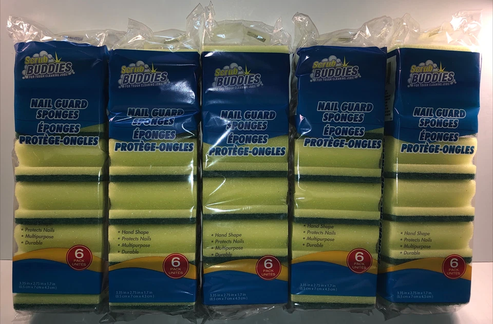 Scrub Buddies Nail Guard Sponges Multipurpose Tough Cleaning Jobs 6pack X 3 18