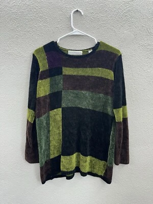 Suéter para mujer Valerie Stevens talla pequeña chenilla manga larga bloques de colores Foto 1 de 4