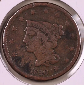 1840 Lg Date Braided Hair Lg Cent Fine Details ***RARE ORIGINAL COIN*** - Picture 1 of 2