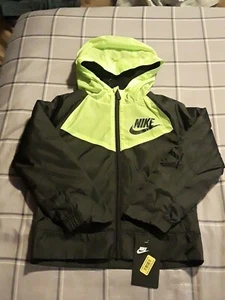 NWT Nike Little Boy's Colorblock Zip Front Hooded RAIN Jacket NEON YELLOW 86F817 - Picture 1 of 2