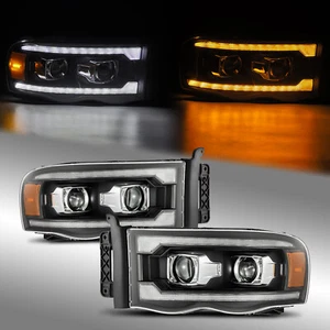 Alpahrex Fit 02-05 Dodge Ram LED DRL Dual Projector Headlights Black - Picture 1 of 6