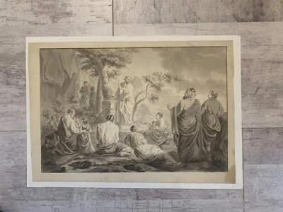 Lavis original XVIII / XIXème Scène Biblique Annotations en bas à droite - Photo 1/4