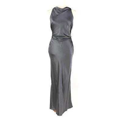 Reformation Casette Shale Gray Silk Dress 10 NEW Cowl Neck Satin Formal Midi - Image 1 of 4