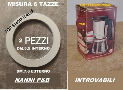 SET 2 PEZZI GUARNIZIONE 6 TAZZE PER CAFFETTIERA NANNI P&B ACCIAIO INTROVABILE