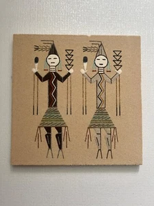 Vintage Navajo Sand Painting on 8 x 8 Block of Wood - Picture 1 of 4
