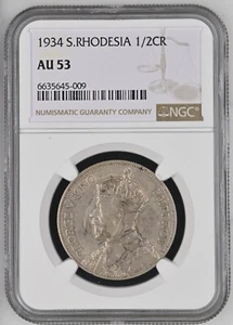 SOUTHERN RHODESIA / 1934 1/2 Crown George V - NGC AU53 !!! - Picture 1 of 2