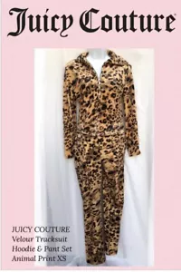 JUICY COUTURE Velour Tracksuit Hoodie & Pant Set Animal Print XS - Picture 1 of 6