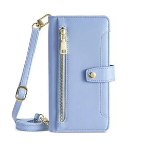 Leather Case For LG G6 G8 K20 Aristo 5 Plus Magnetic Cover Shoulder Strap Wallet - Picture 1 of 21