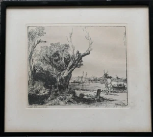 Grabado Rembrandt. De Omval. Lápiz firmado después del original. Prob Mid 19th C - Imagen 1 de 6